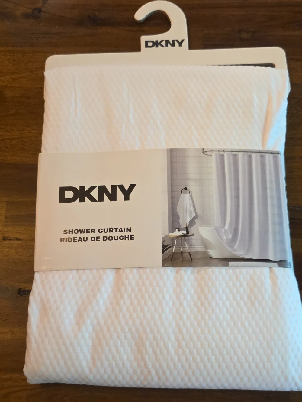 DKNY White Shower Curtain - Textured Cotton-Blend